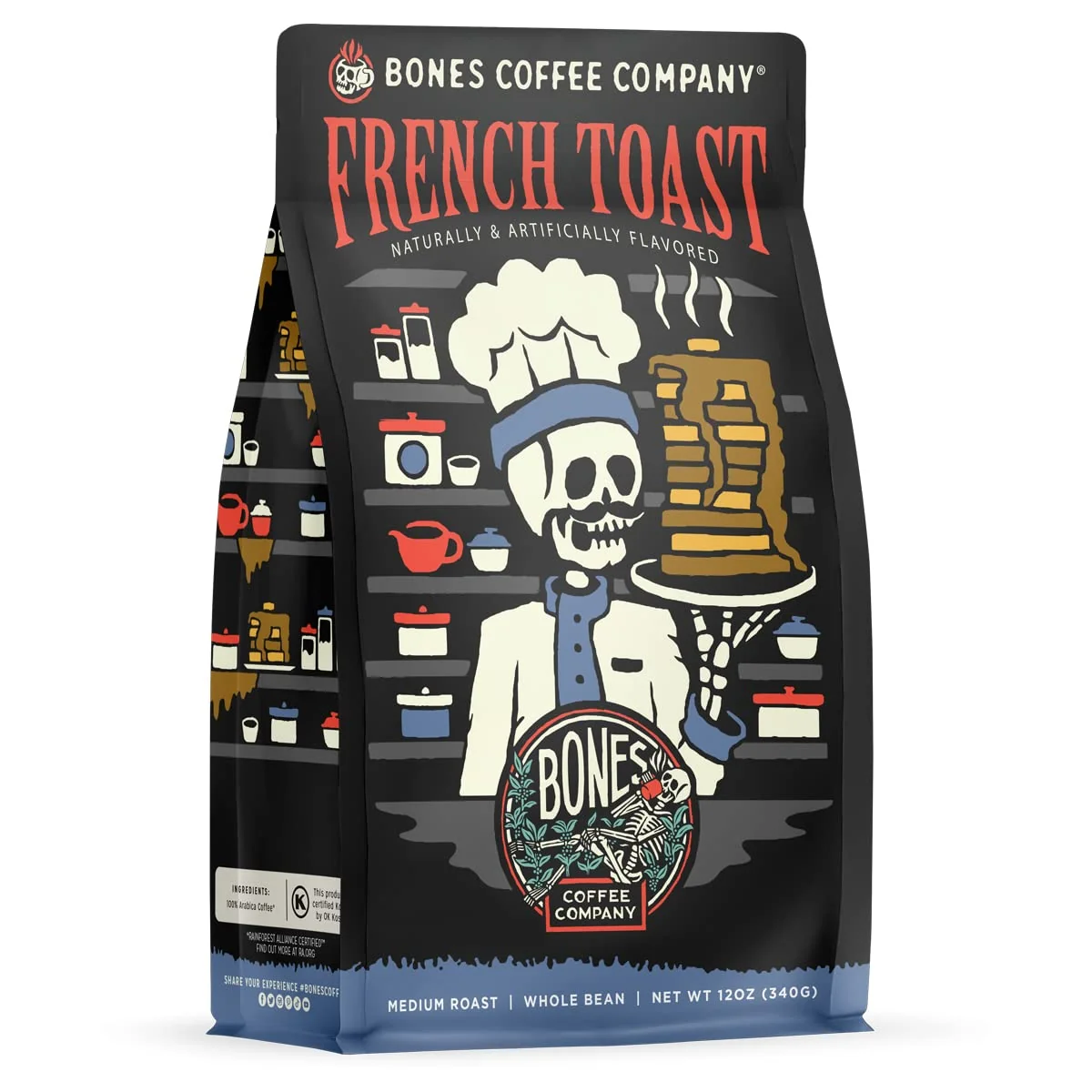 Fast Bones Coffee Company French Toast Sweet and Buttery Flavored Coffee Medium Roast Low Acid Arabica Beans Compatible with Auto drip and French Press Coffee Maker 12 Oz Ground Fine