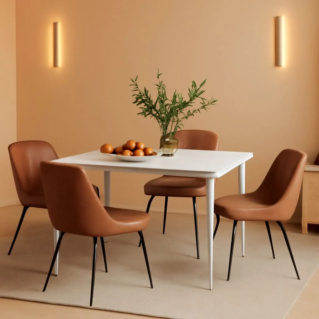 Detailed Two Brown Faux Leather Mid Century Modern Dining Chairs Refined