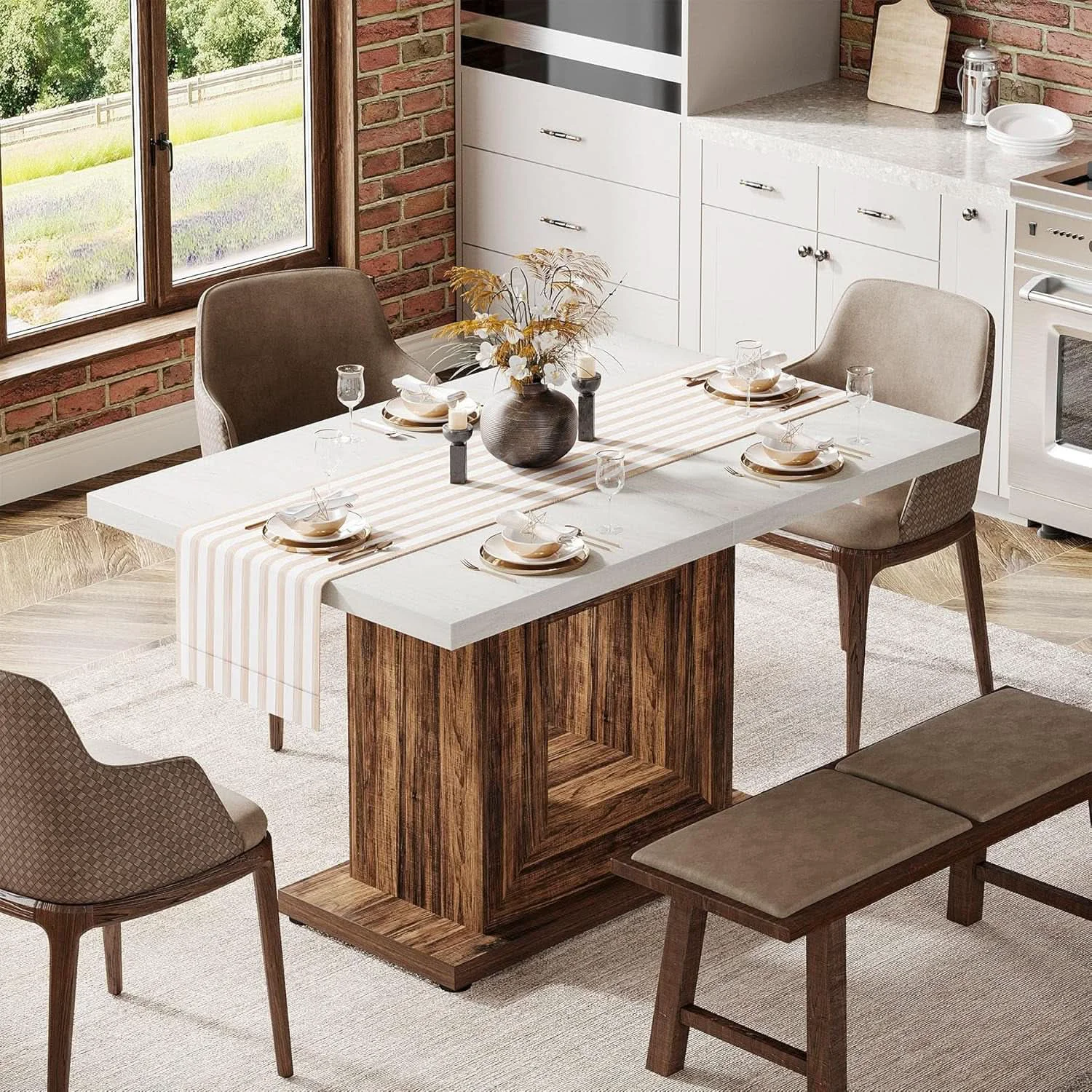 Traditional 47 Inch Pedestal Dining Table For Small Kitchen Use Trusted