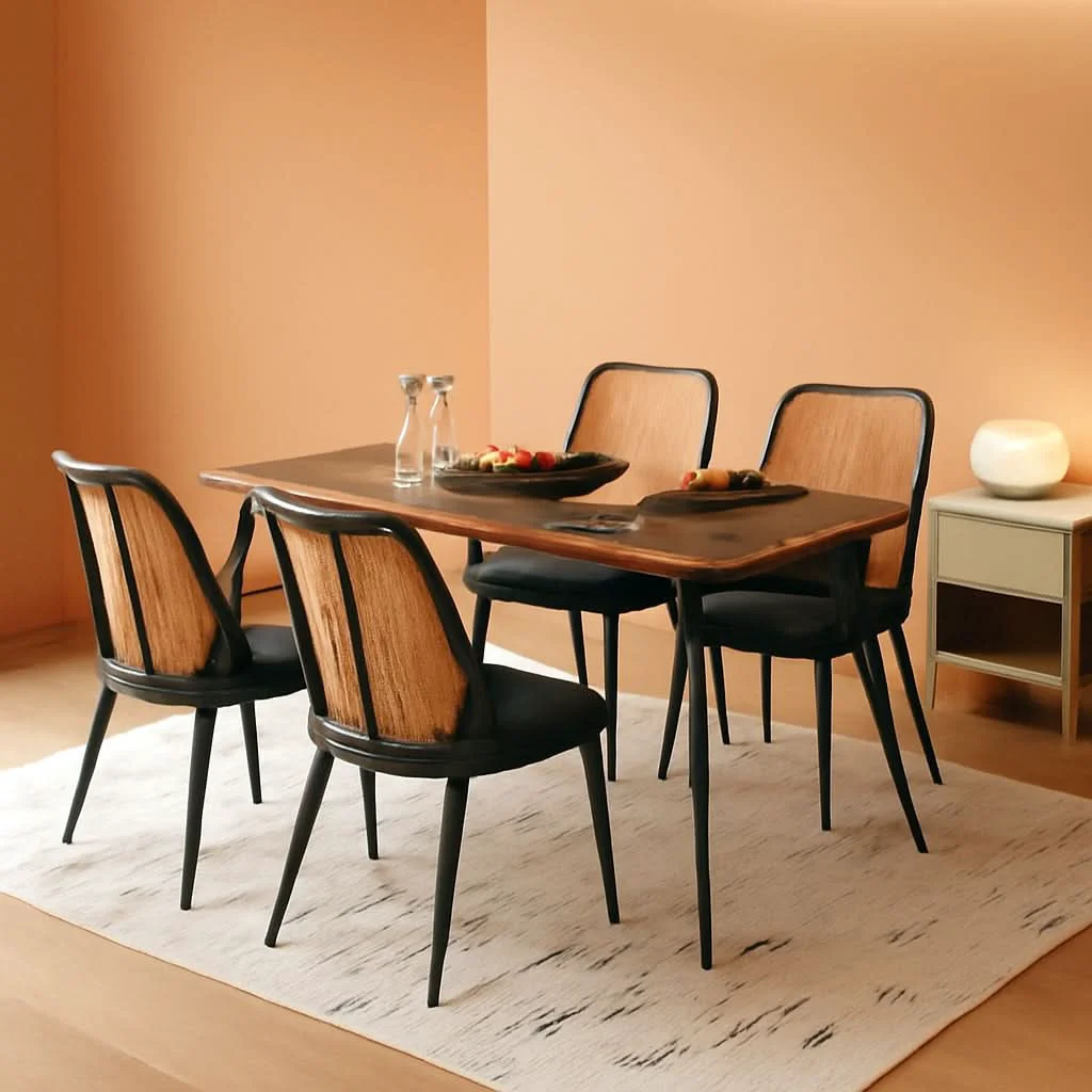 High-End Elegant Walnut Finish 47 Inches Dining Table Set Four Natural