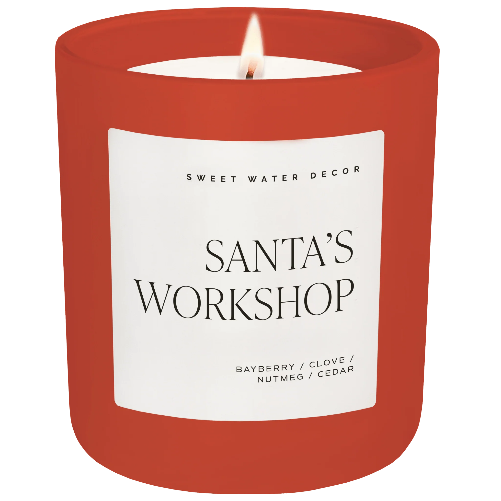 Recyclable Santa’s Workshop Soy Candle – Red Matte Jar – 15 oz Merry and Bright Original Design