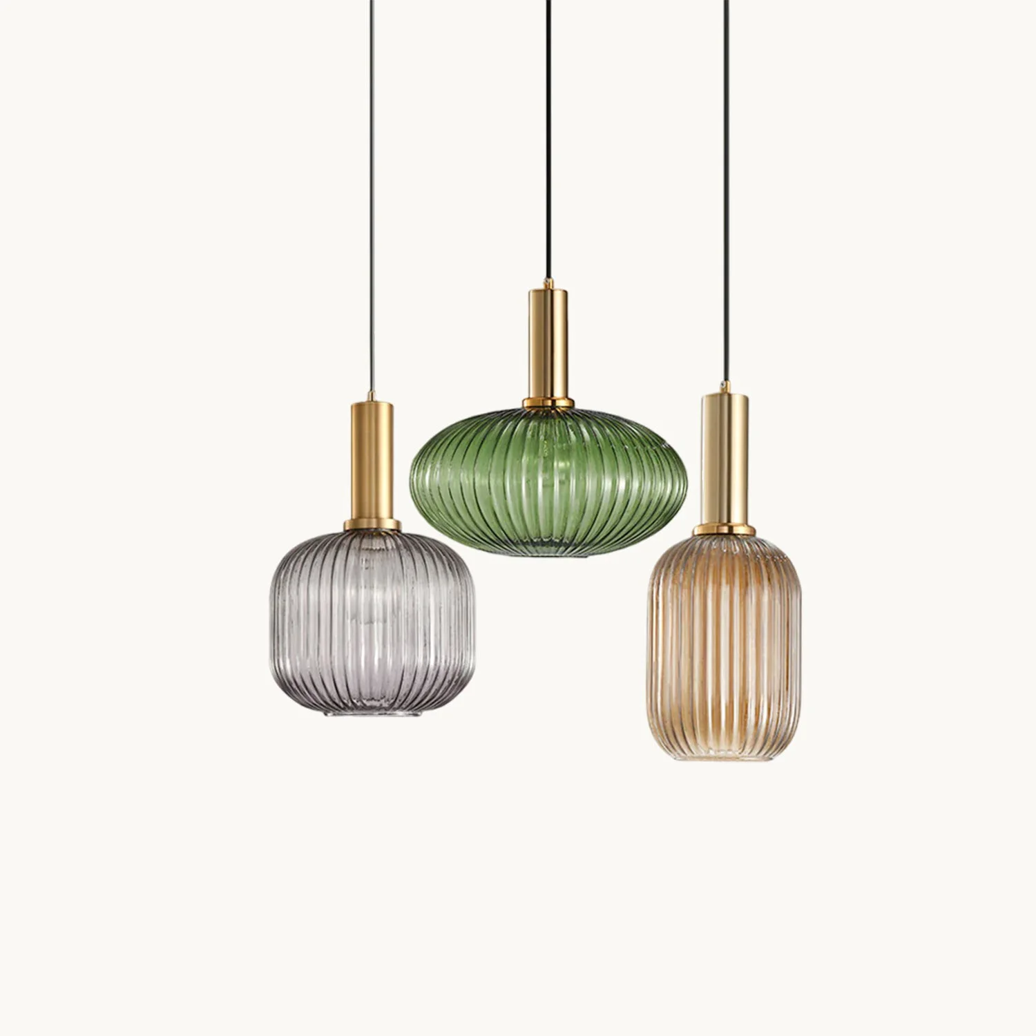 Natural Oval Reeded Glass Pendant Light Certified
