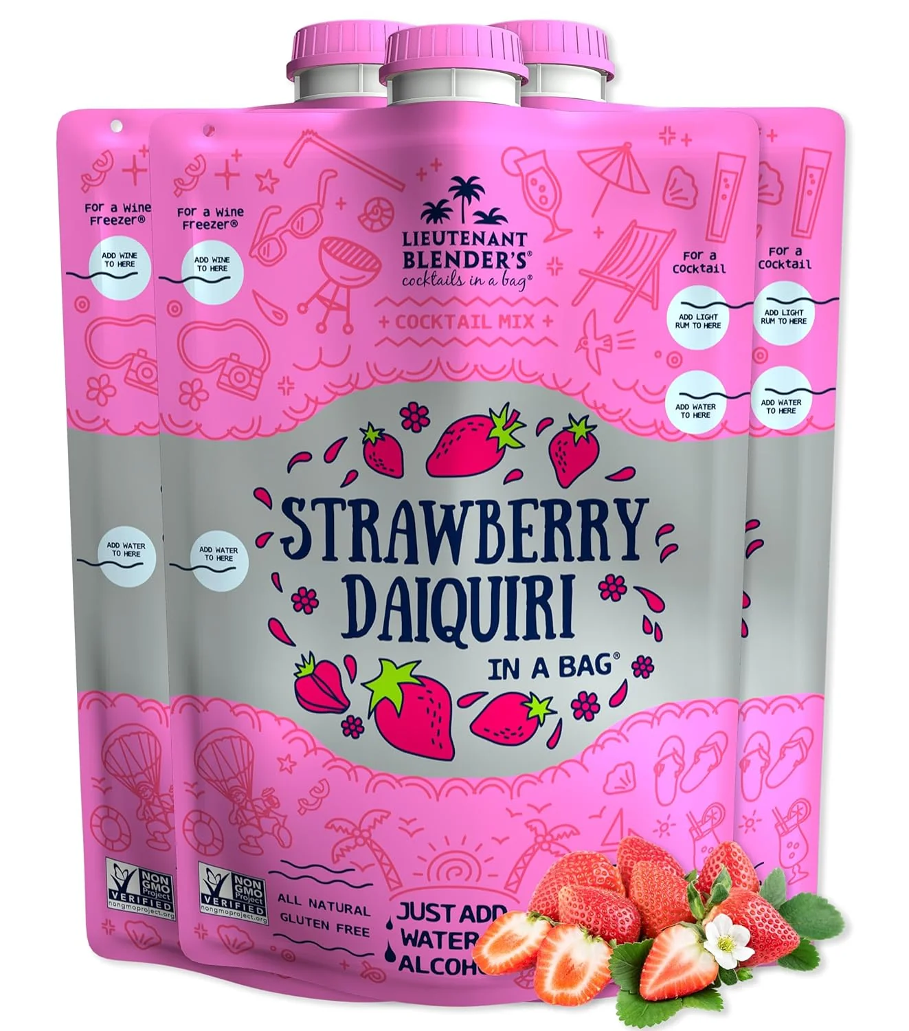 Eco-Friendly Lt. Blender’s Strawberry Daiquiri in a Bag – Strawberry Daiquiri Mix – Each Bag Makes 1 2 Gallon – Non-GMO – No Daiquiri Machine Needed Professional
