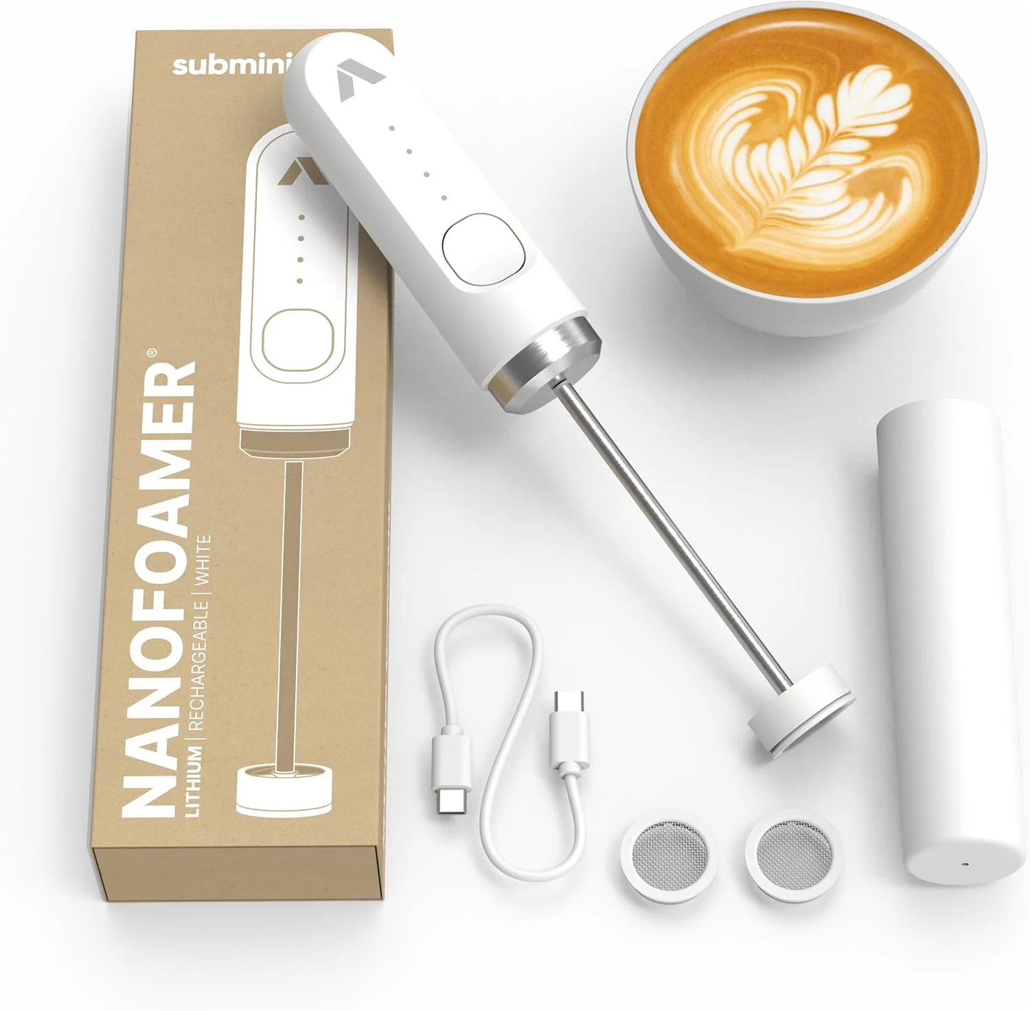 Smart Subminimal Performance Milk Foamer – NanoFoamer Lithium Handheld Frother – Rechargeable Dual-Speed – Microfoamed Milk in 30 Seconds Versatile
