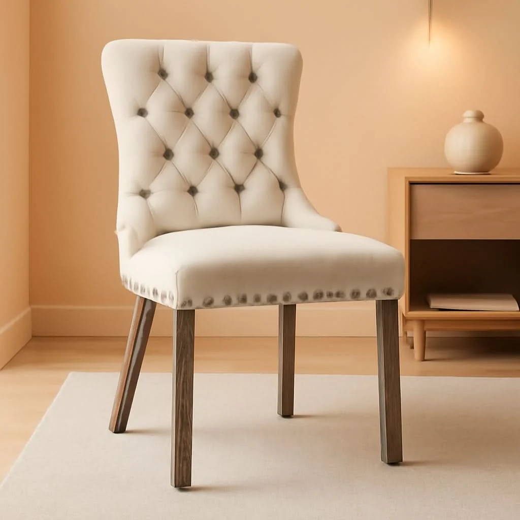 Recyclable Velvet Wingback Dining Chairs Set Of 4 Beige Tufted Easy-to-Use