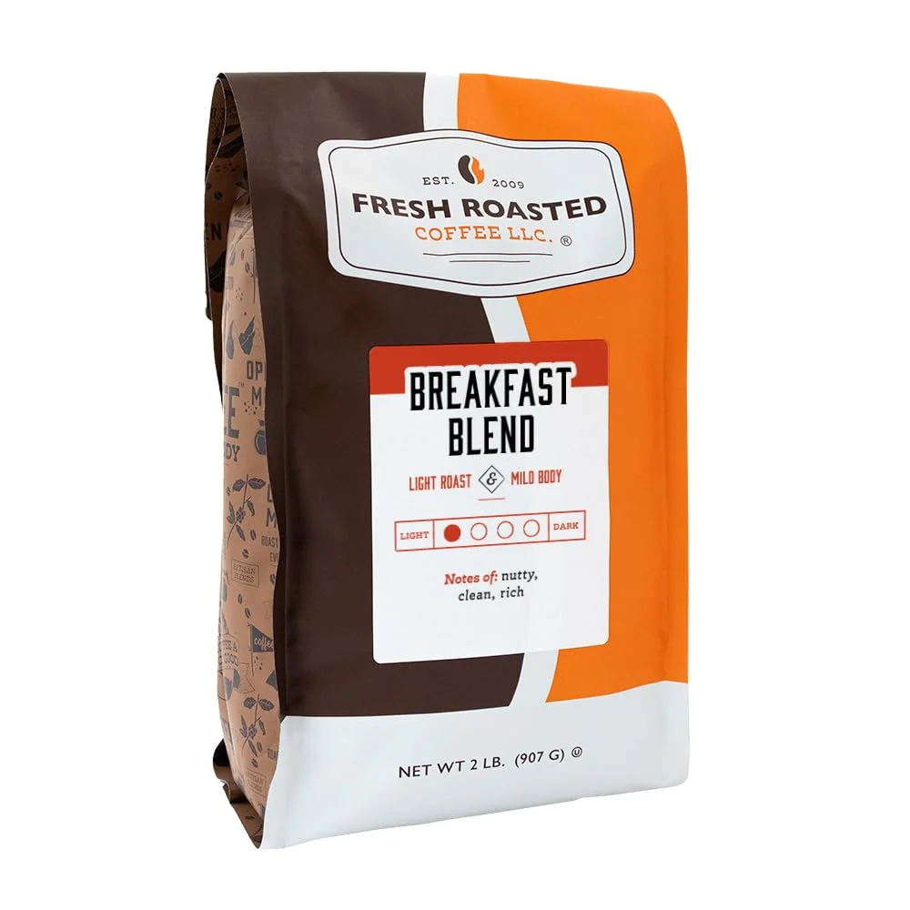 Versatile Fresh Roasted Coffee Breakfast Blend 2 lb 32 oz Light Roast Kosher Whole Bean Pure
