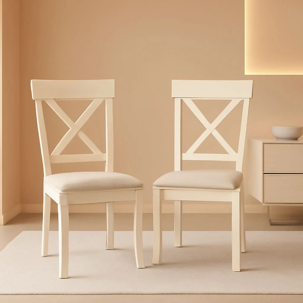 Innovative Prato Wood Cross Back Dining Chairs Antique White Tan Recyclable