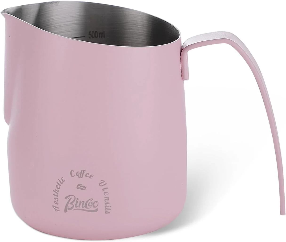 Dependable Milk Frothing Pitcher 500ML – Pink Espresso Steaming Pitcher Stainless Steel Coffee Milk Frothing Cup with Large Handle and Scale Smart