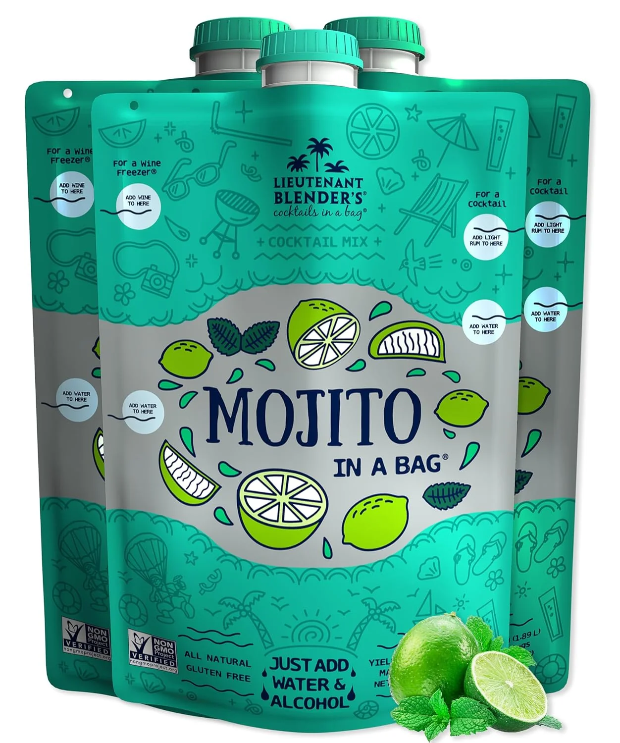 Fine Crafted Lt. Blender’s Mojito in a Bag – Each Bag Makes 1 2 Gallon of Frozen Cocktails – Non-GMO Cocktail Mix for Slushies – Make a Cocktail Prestigious