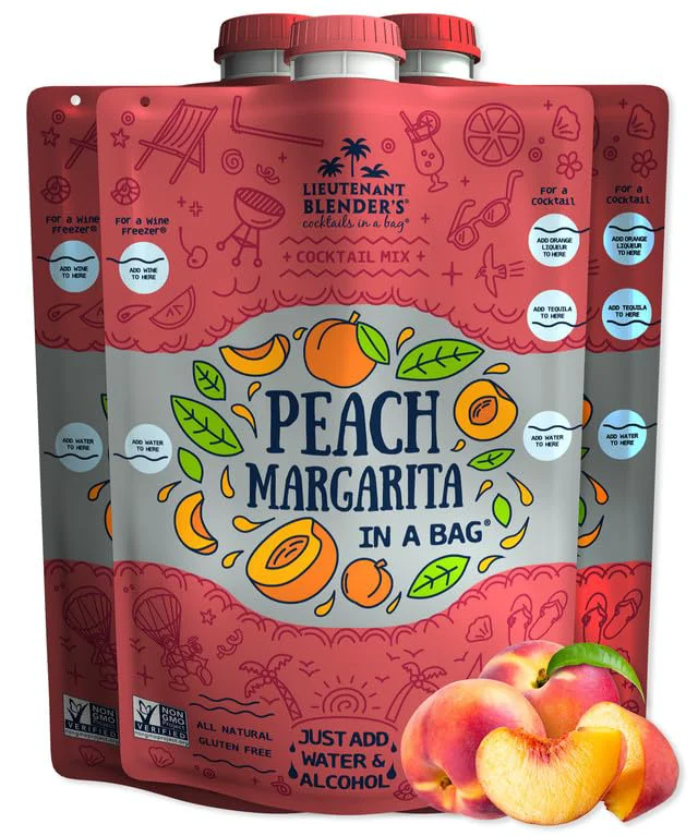 Reusable Lt. Blender’s Peach Margarita in a Bag – Peach Margarita Mix – Each Bag Makes 1 2 Gallon – Non-GMO Cocktail Mix – No Blender Needed – Add Liquor Effective