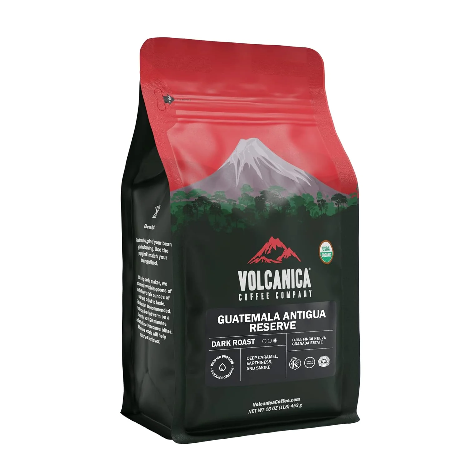 Green Volcanica Coffee Company Guatemala Antigua Coffee Reserve Dark Roast Whole Bean Fresh Roasted 16-ounce Soft