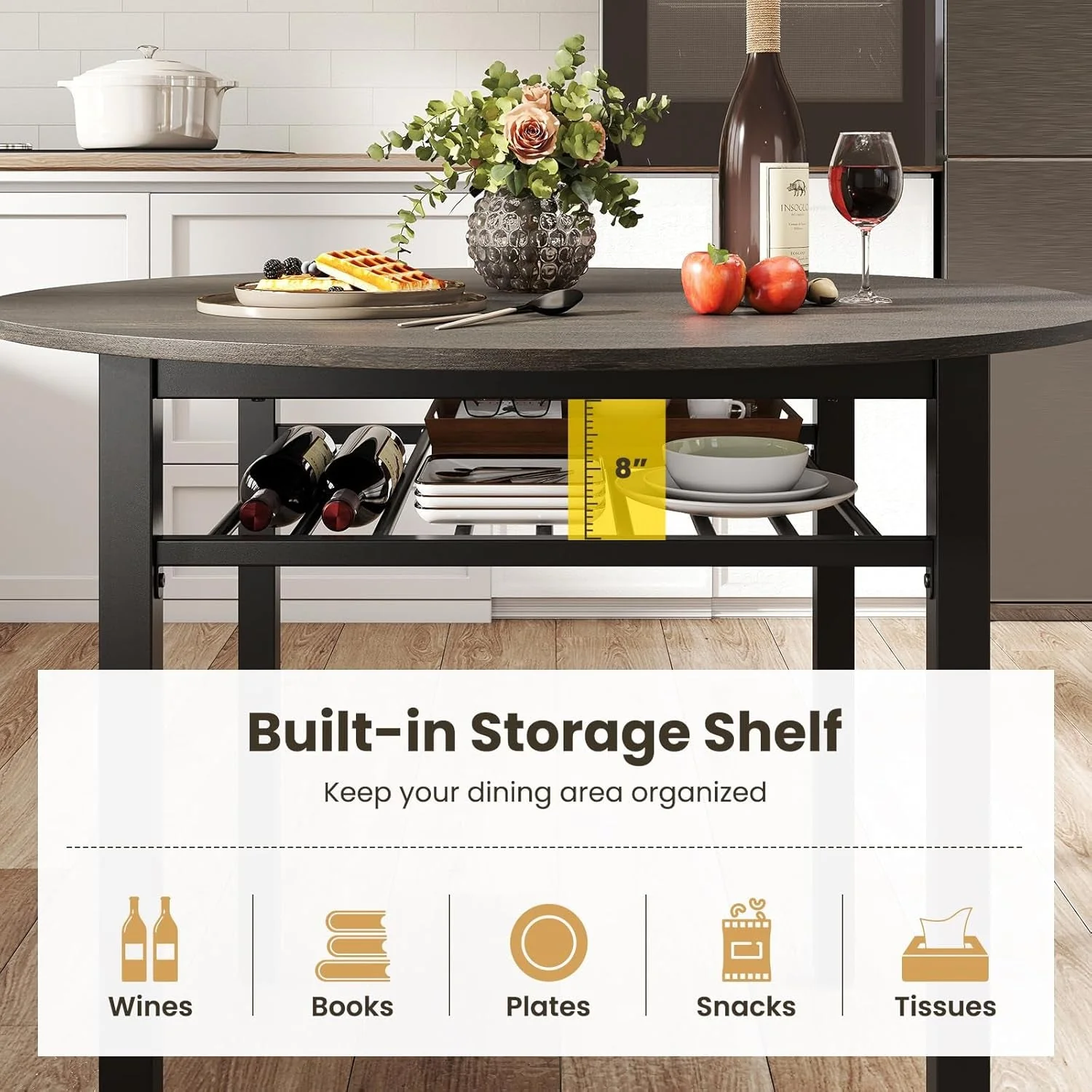 Organic Forty Inch Round Dining Table With Storage Shelf Gray Superior