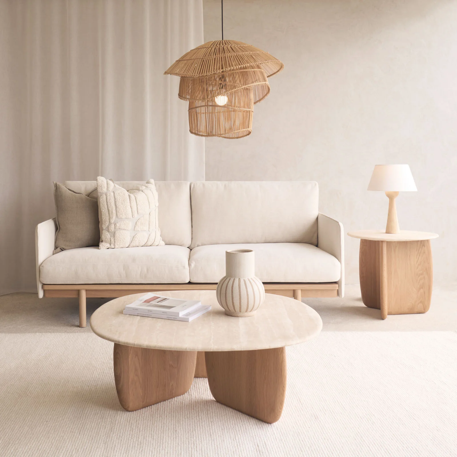 Flexible Pensive 2 Seater Fabric Sofa Blonde Oak – Eva Solid