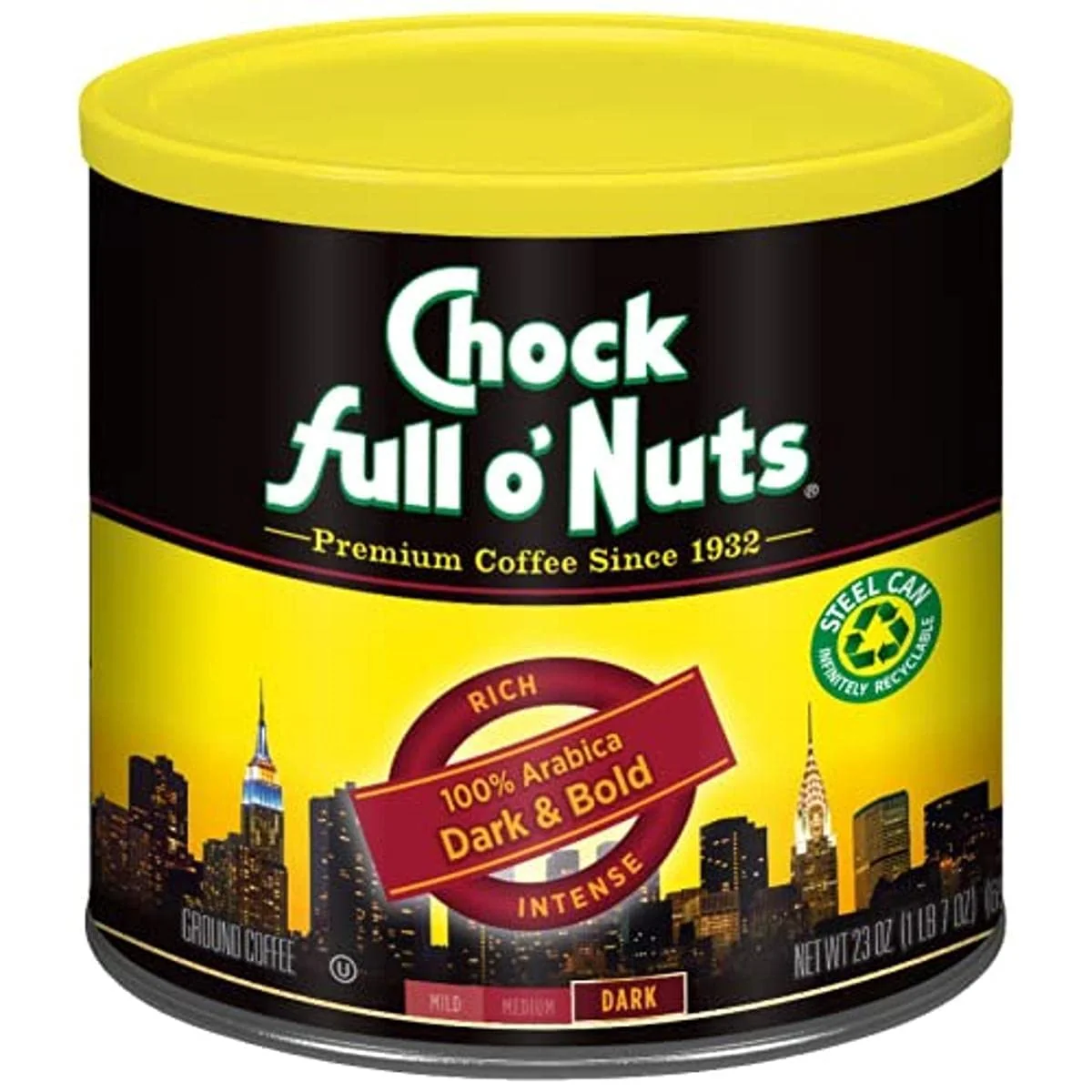 Fine Crafted Chock Full o’ Nuts Dark amp Bold Ground Coffee – Premium Beans in Recyclable Steel Can – Rich Flavor amp Aroma Dark Roast – for Drip Pour-Over Percolator – 23 Oz Can Classic