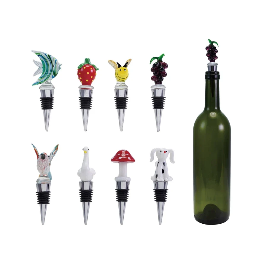First-Class Wine Stopper w Hand-Blown Glass Figure Efficient