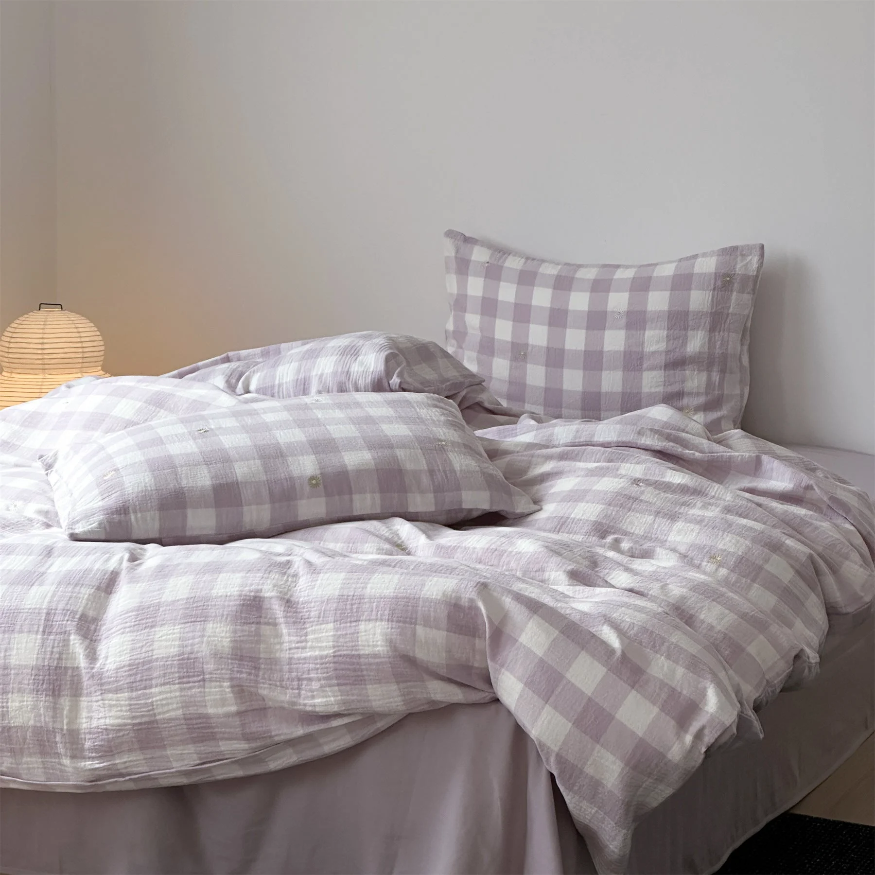 Expertly Made Purple Checkered Bedding Set Minimalist