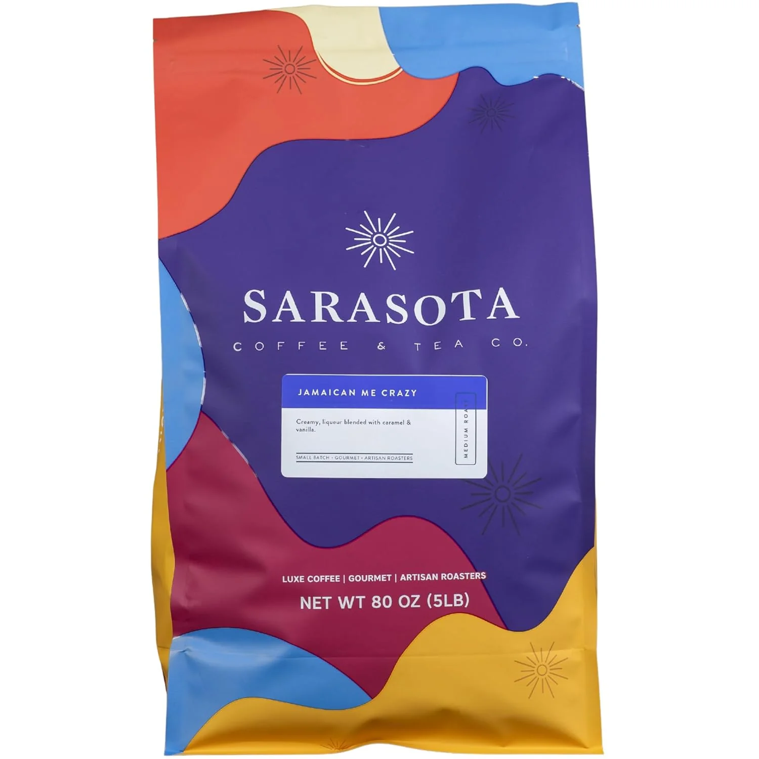 Fine Crafted Sarasota Coffee Whole Bean Jamaican Me Crazy Medium Roast Gourmet Flavored Coffee Beans Low Acid Mold Specialty Grade Bulk Beans 5lb 80 oz Refined