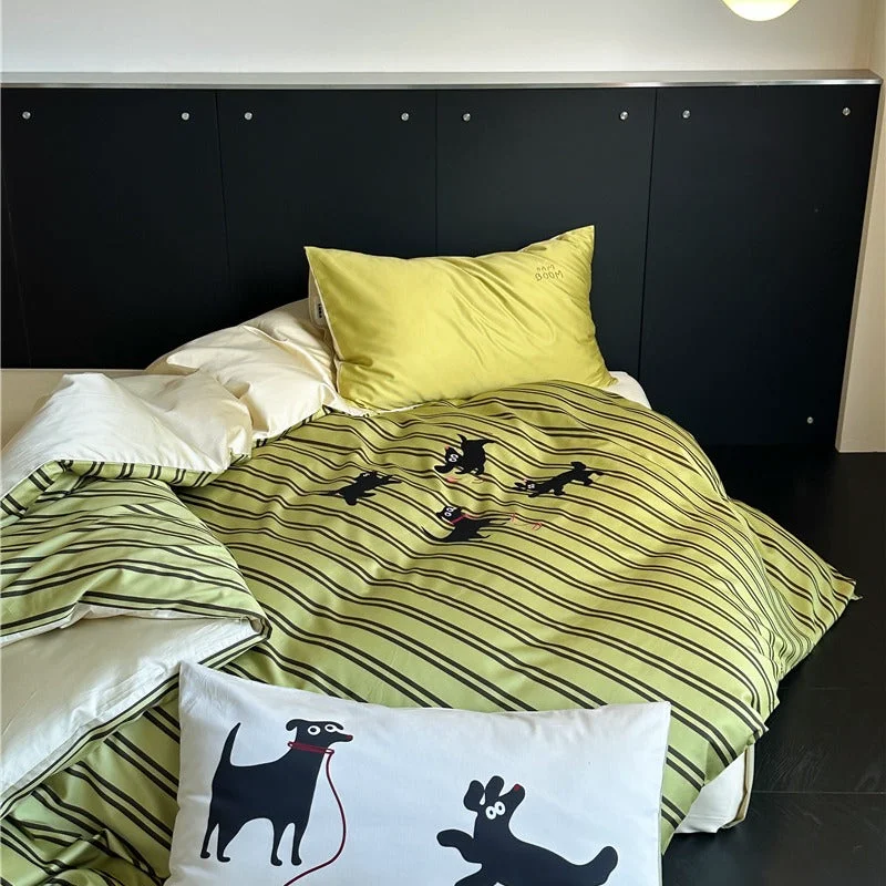 Specialty Puppy Green Striped Bedding Set Modern
