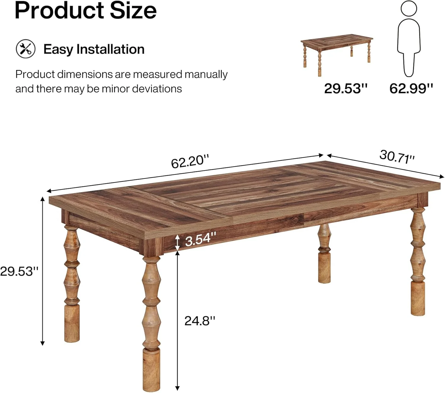 Healthy Sixty Two Inch Farmhouse Dining Table Wood Rectangular Modern Responsible