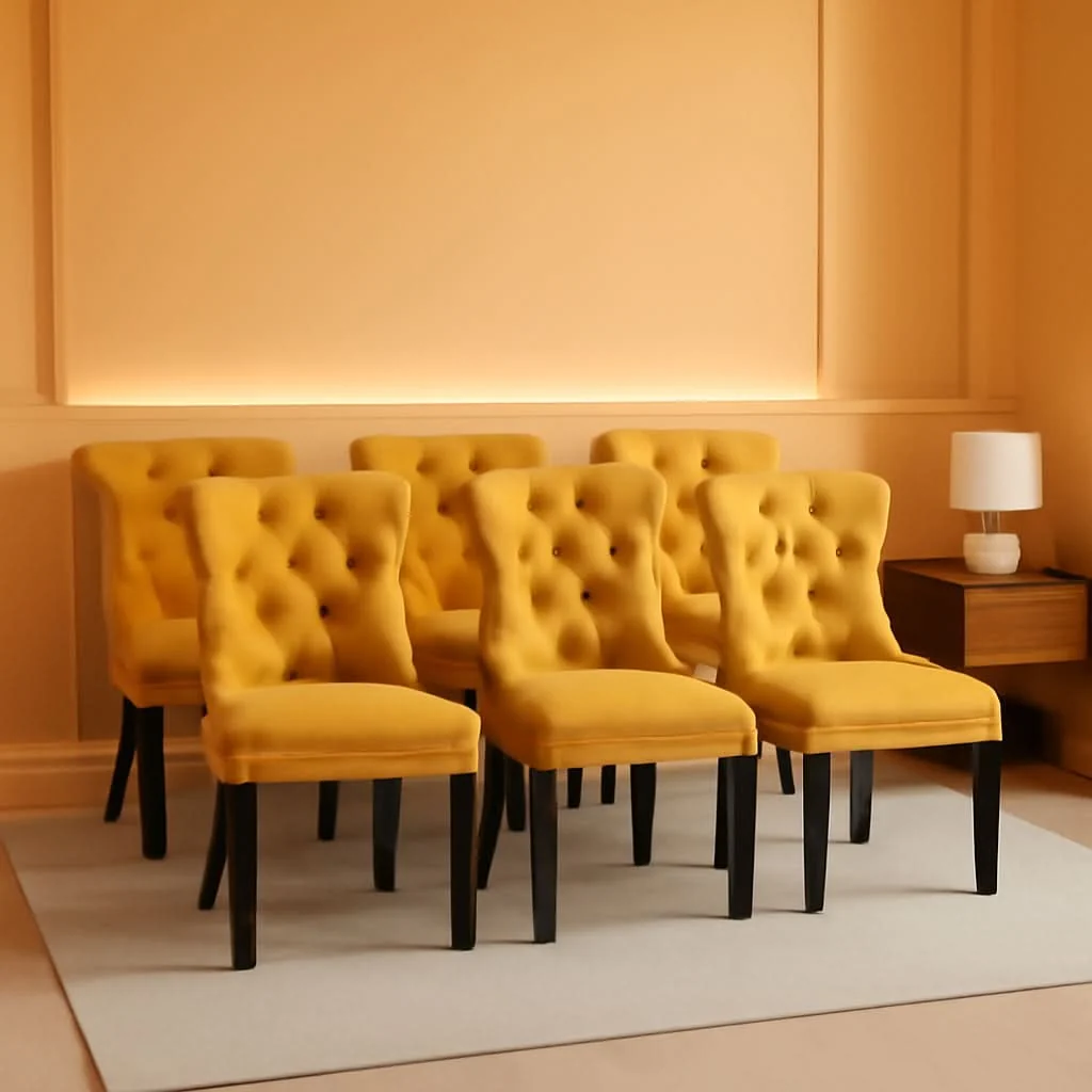 Detailed Gold Velvet Tufted Dining Chair With Ring Pull Trim Relaxed