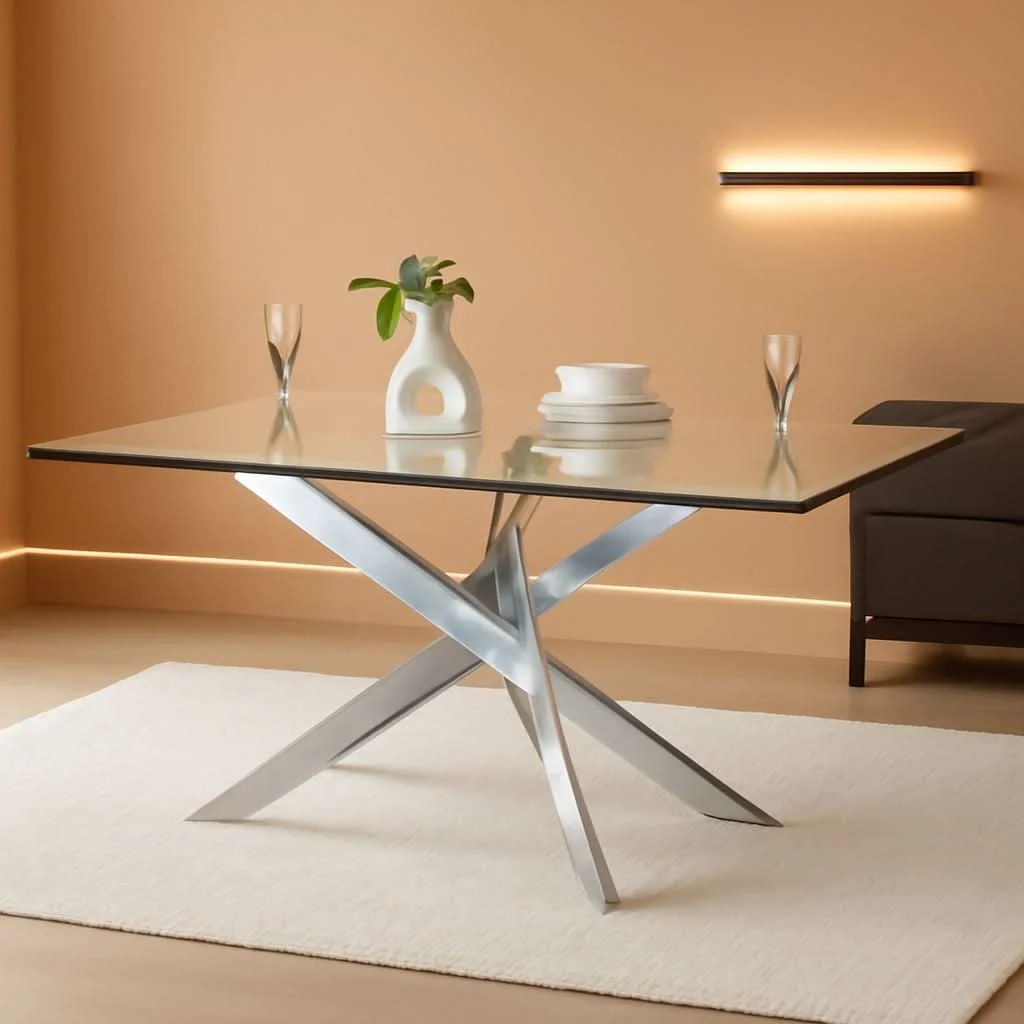 Minimalist 58.5 Inch Rectangular Glass Dining Table With Silver Finish Reliable