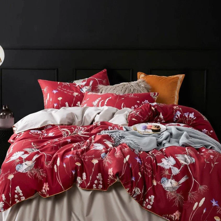 Dependable Red Singing Bird Bedding Set Clean