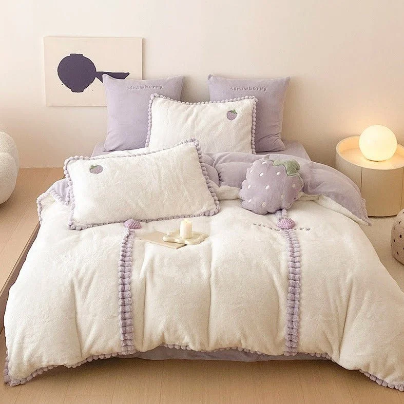 Modern Berry Bliss Lavender Strawberry Bedding Ensemble Durable