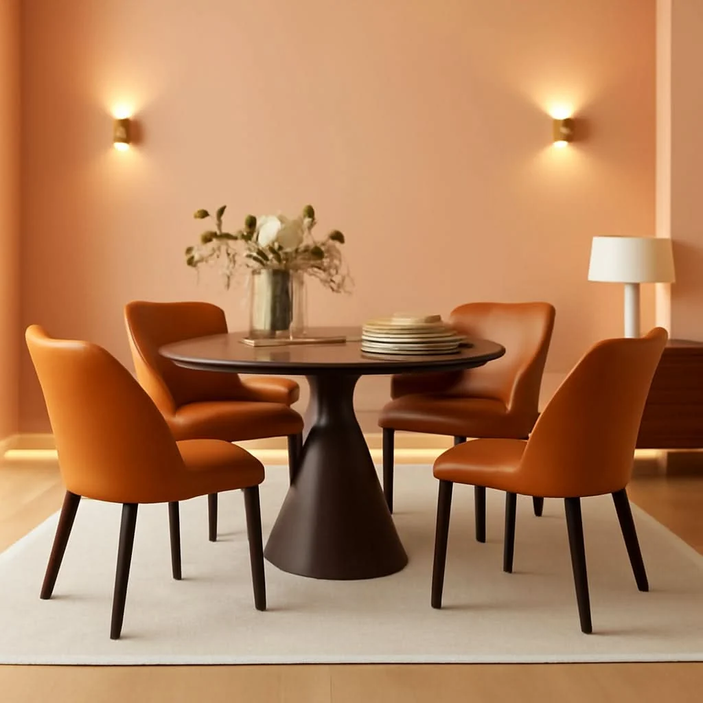 Fashionable Upholstered Dining Chairs Set Of Four Brown PU Leather Professional