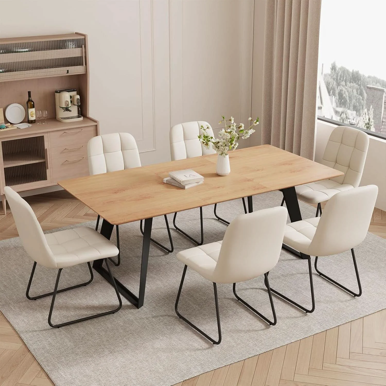 Exclusive 67 Inch Expandable Dining Table Set With Six Chairs Genuine