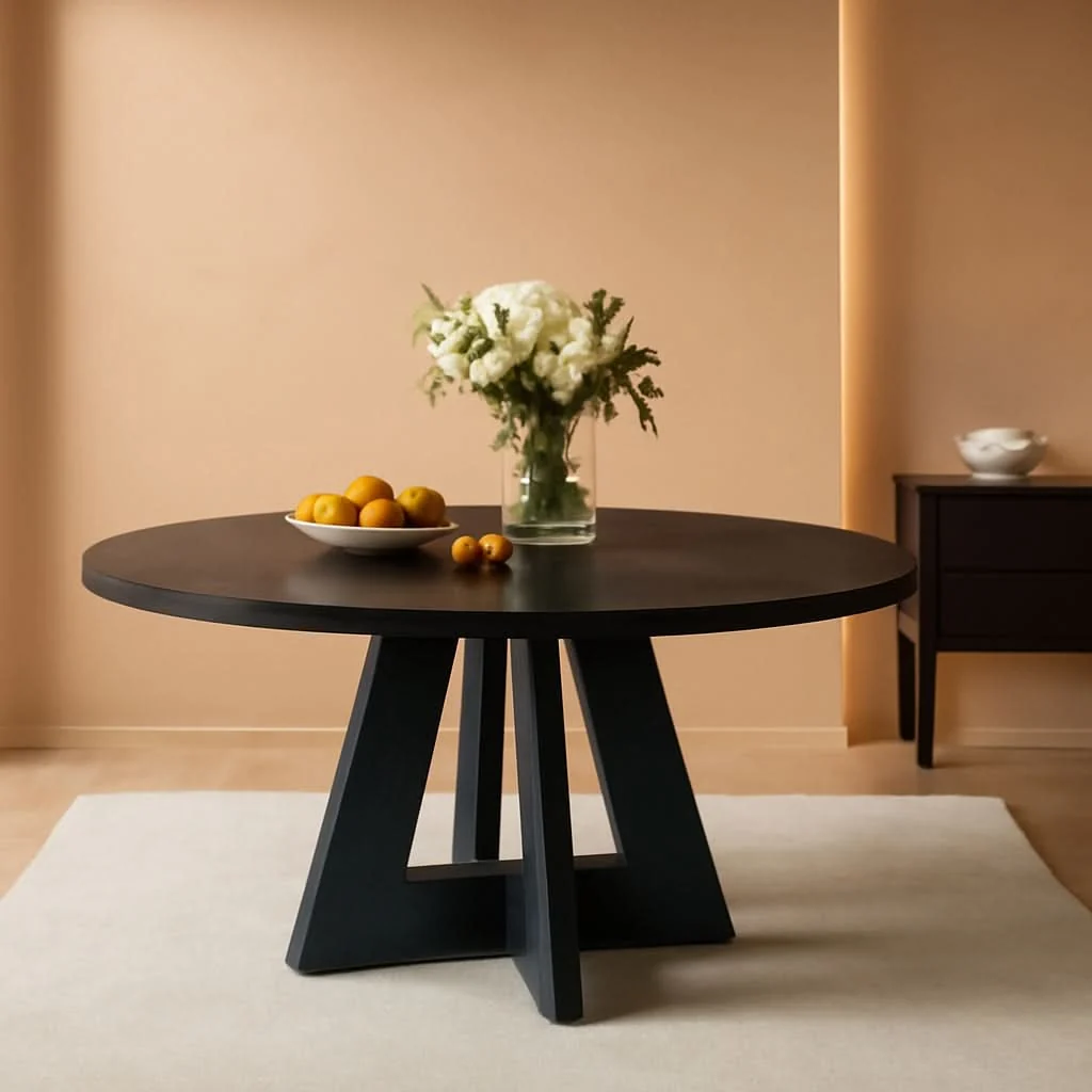 Stylish Farmhouse Round Dining Table 47 Inch Black For Four Easy-to-Use