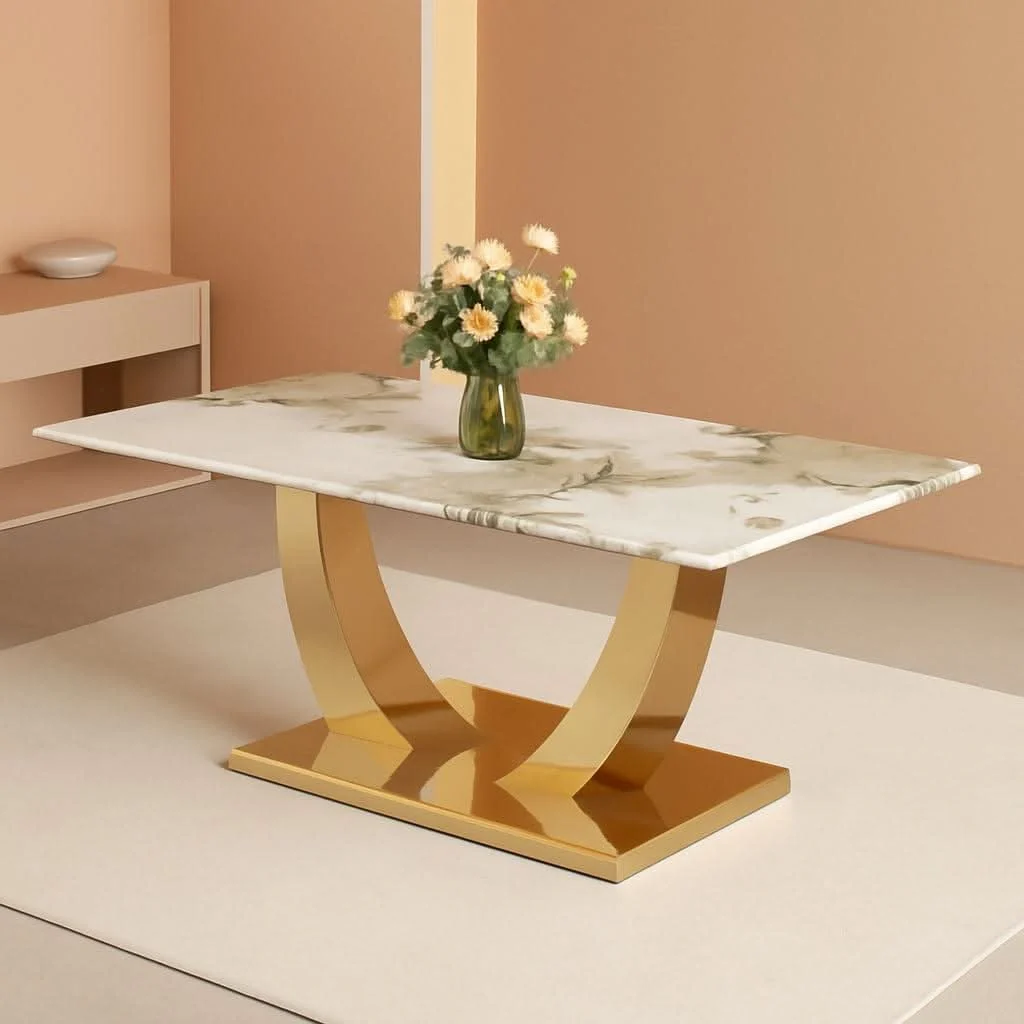 Proven 71 Inch Faux Marble Dining Table Tempered Glass Top Solid