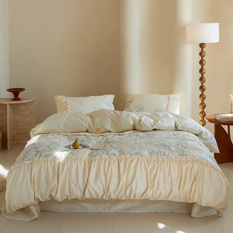 Authentic French Vintage Long-Staple Ruffle Bedding Solid