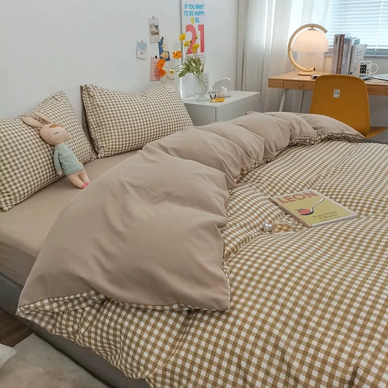 Expertly Made Gingham Plaid Duvet Cover Set Convenient