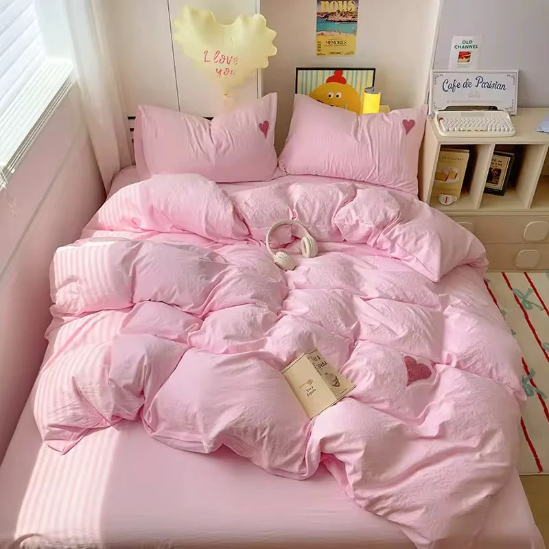 Clean Pink Heart Pastel Bedding Set Durable