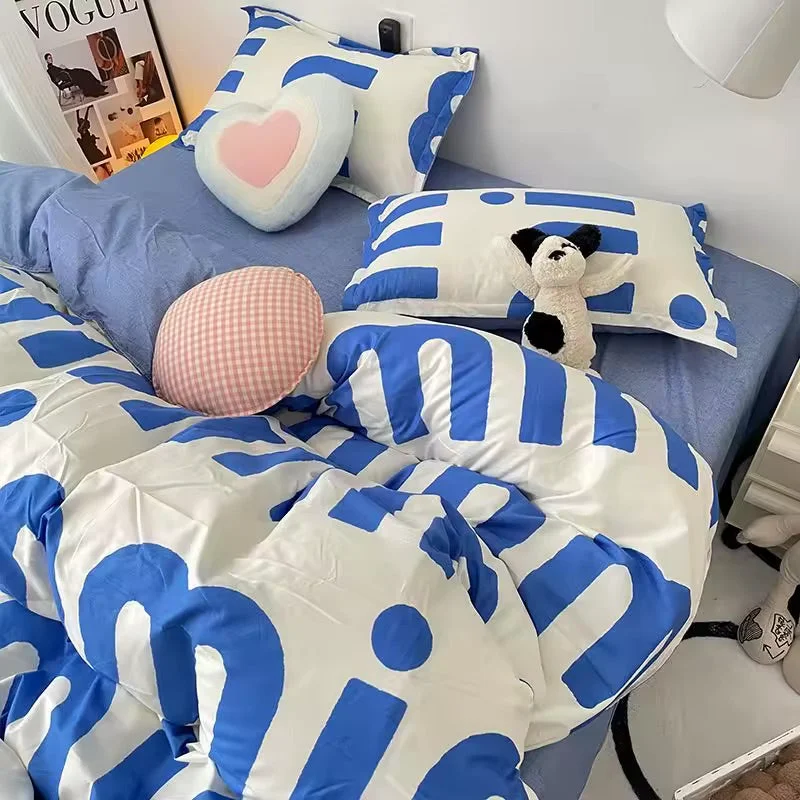 Consistent Bold Blue Letter Bedding Set Fast