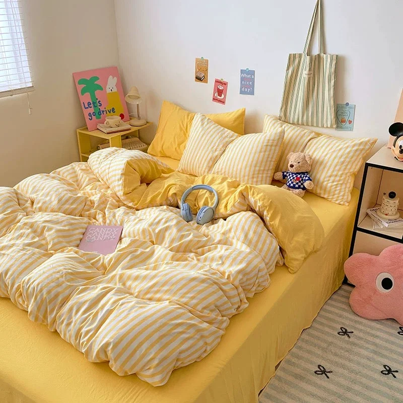 Luxury Yellow Striped Bedding Set Casual