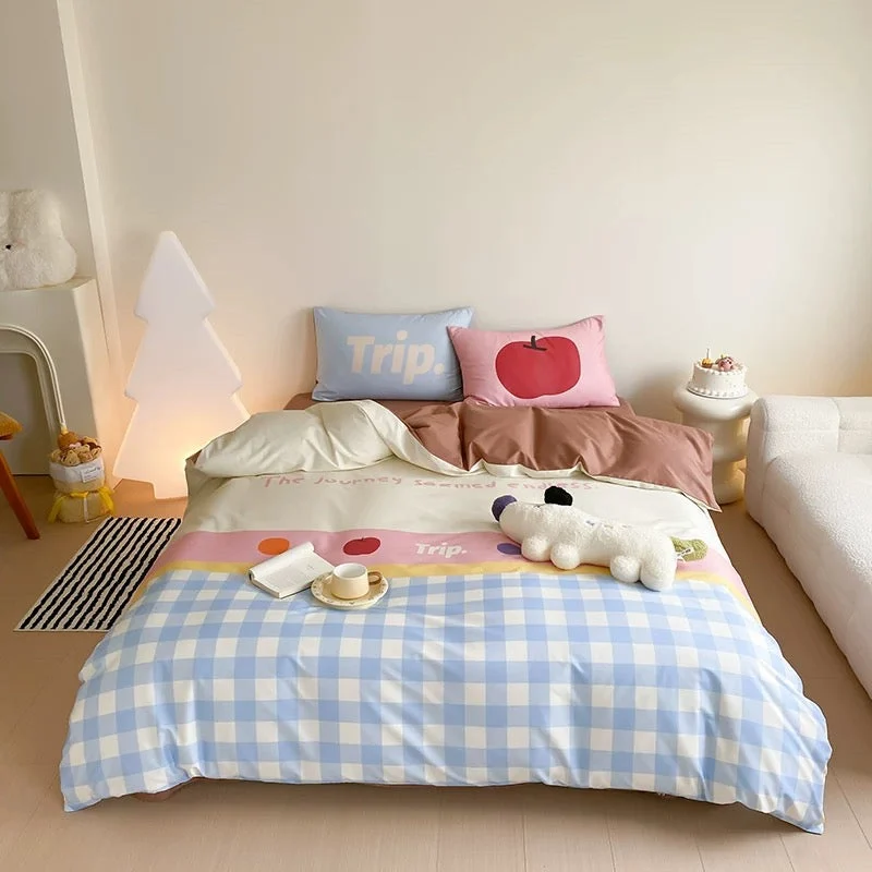 Refined Gingham Pastel Cotton Bedding Set Secure