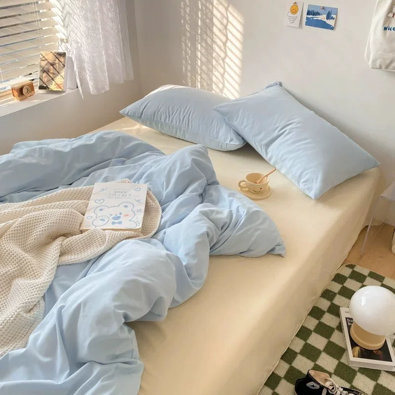 Breathable Pastel Blue Cream Duvet Cover Set Innovative