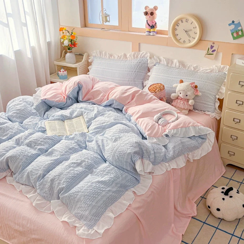 Selected Pink Blue Ruffle Princess Bedding Set Next-Generation