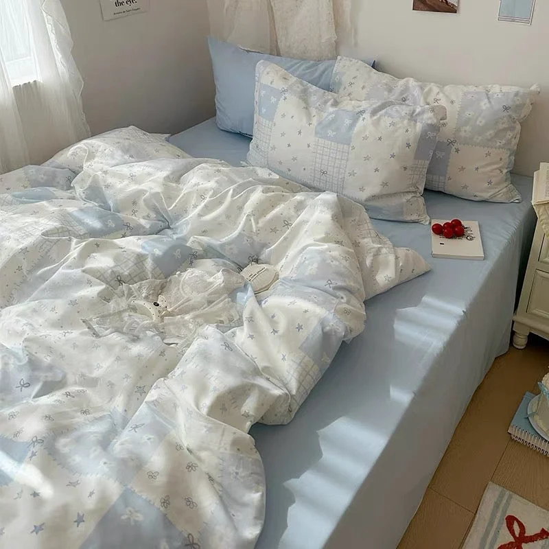Safe Blue Patchwork Cotton Duvet Cover Set Functional