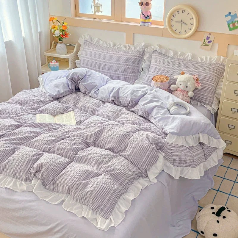 Relaxed Lavender Ruffle Bedding Set High-Grade