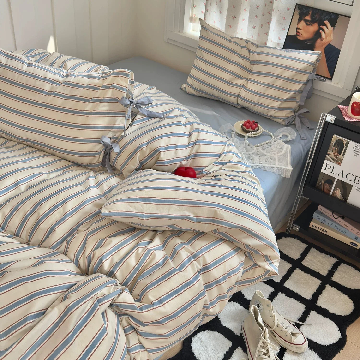 Reliable Blue Striped Cotton Bedding Set Premium Material