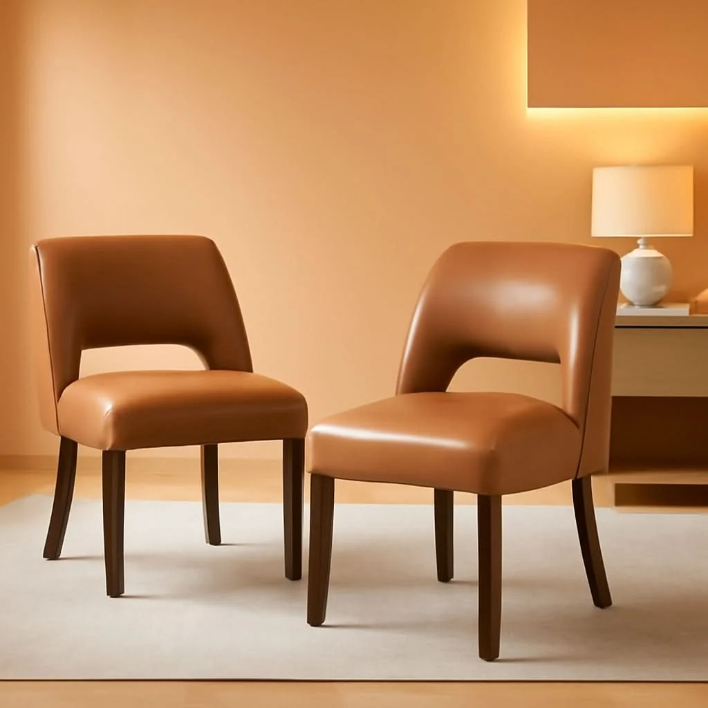 Enhanced Brown Faux Leather Dining Chair Set Of 2 Upholstered Elite