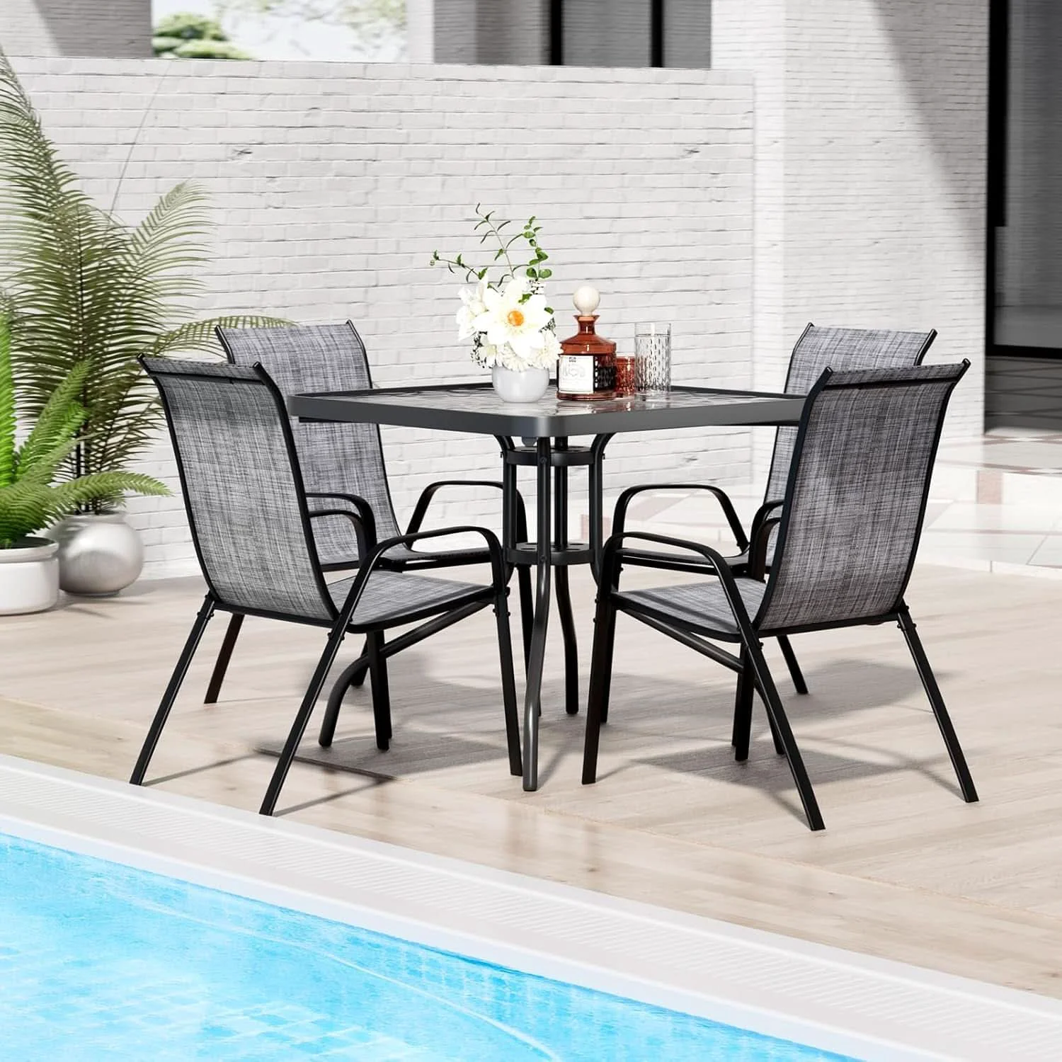 Original Outdoor Patio Dining Set with Metal Table and Chairs Minimalist