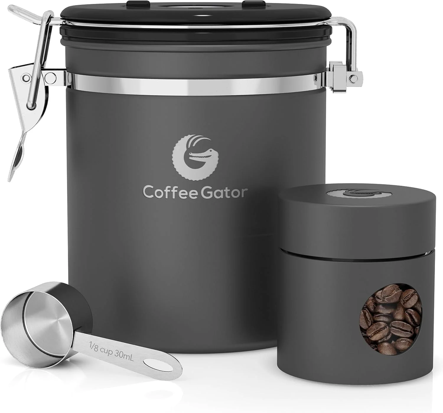 Sophisticated Coffee Gator Coffee Canister 16oz Airtight Containers amp Travel Jar w Date Tracker Scoop Valve Kitchen Food Storage Jars for Beans Ground Rice Tea Sugar Cookie Bar Accessories Gray Functional