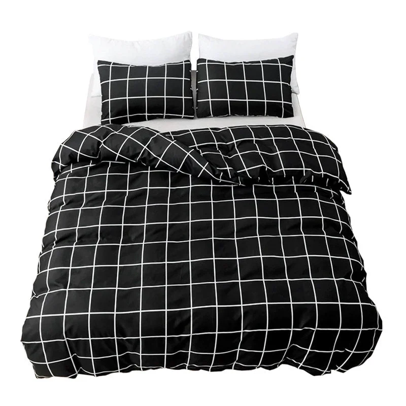 High-Grade White on Black Grid Bedding Set Comfortable