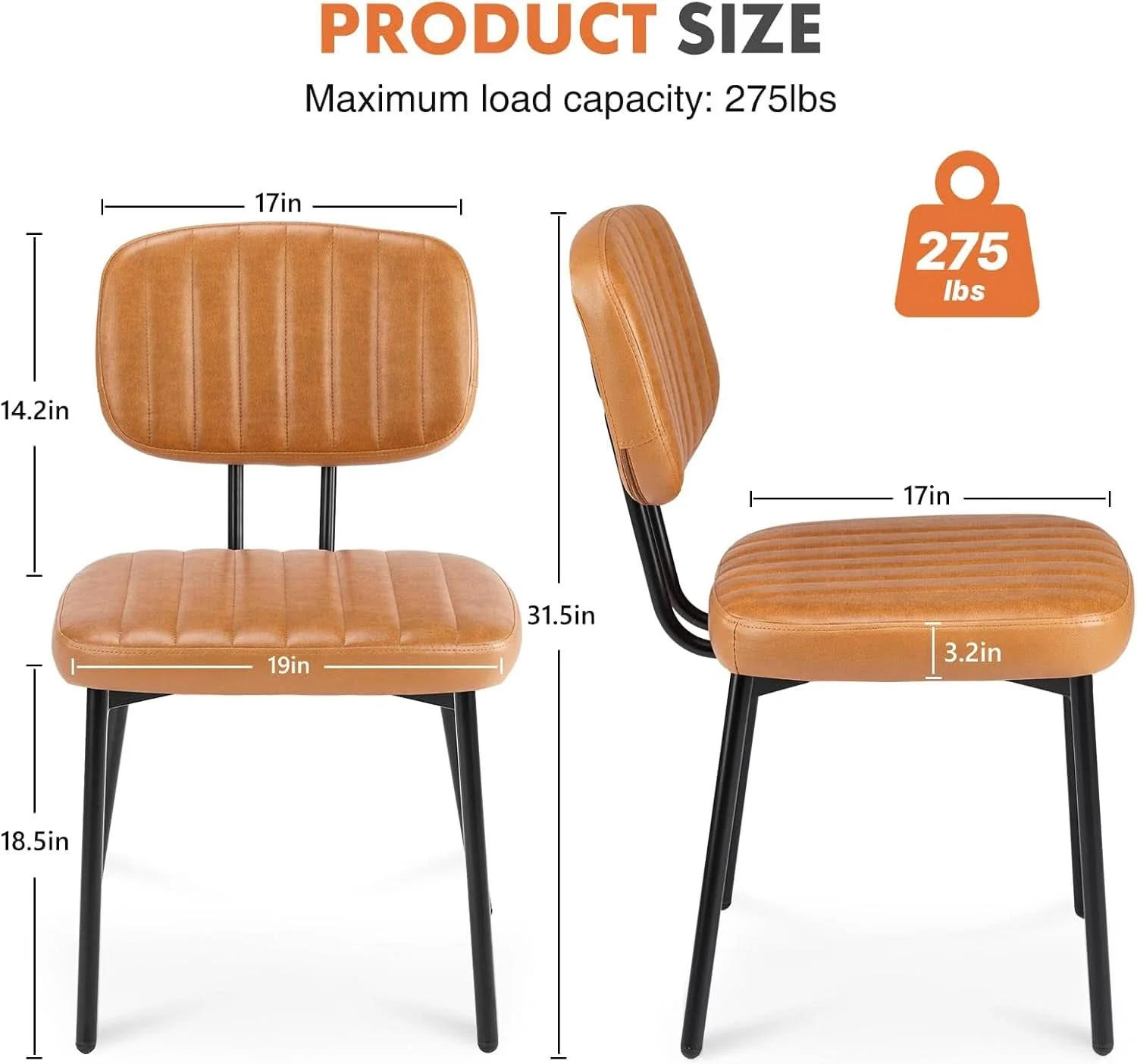 Smart Mid Century Dining Chairs 6 Upholstered Brown Faux Leather High-Grade
