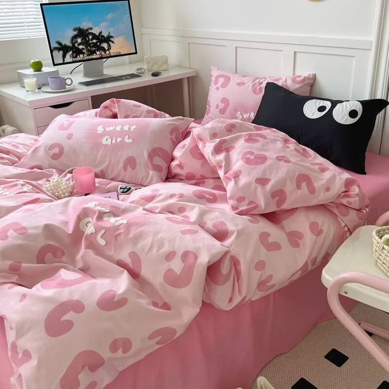 Fashionable Sweet Girl Pink Leopard Print Bedding Set Quality