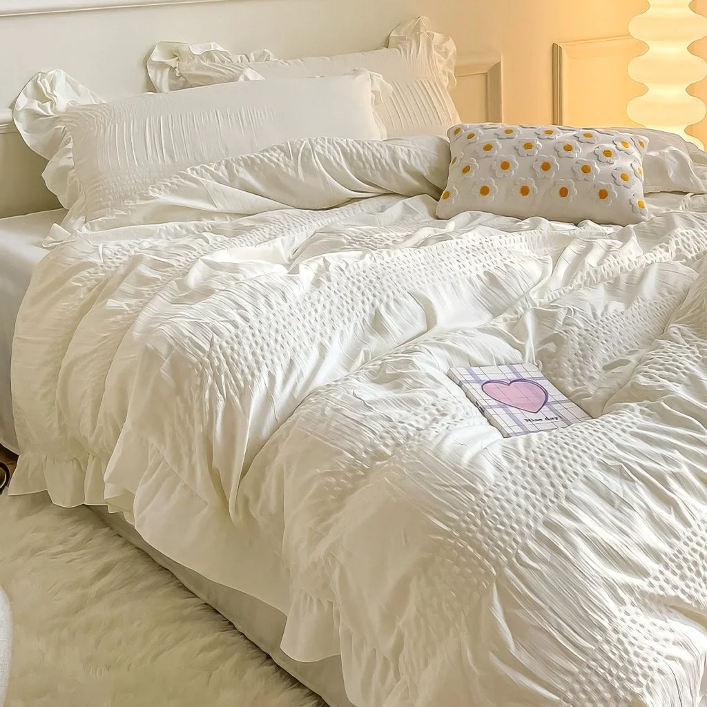 Detailed Ruffled Seersucker Cute Bedding Set Unique