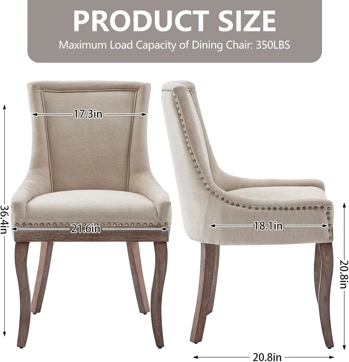 Artisan Modern Dining Chairs Tan Upholstered Fabric Set Of 2 Comfortable